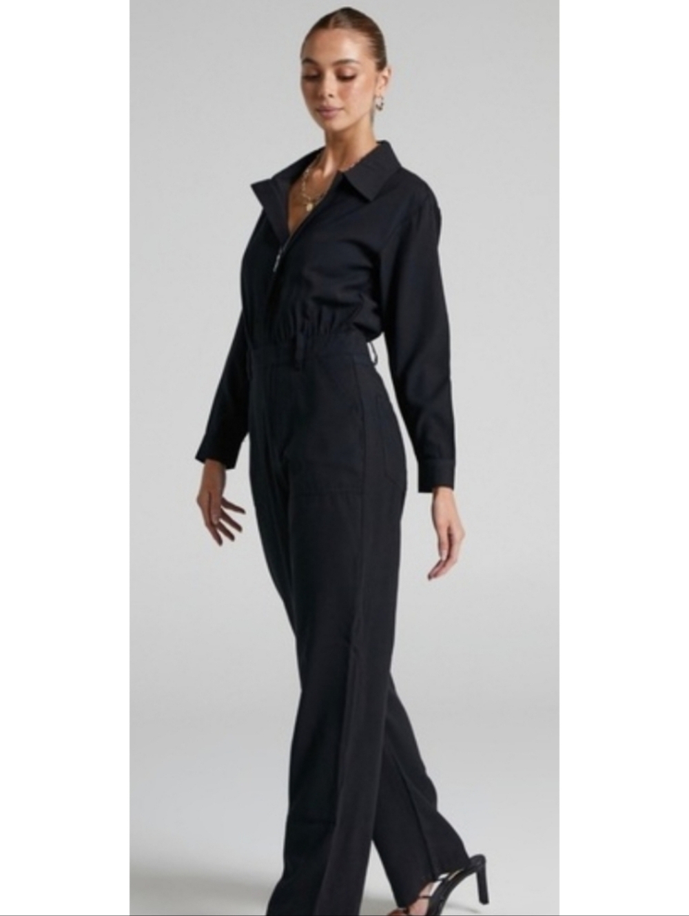 We Wore What Utility Jumpsuit Black Utilitarian Minimalist Small Preppy Grunge - Picture 3 of 12
